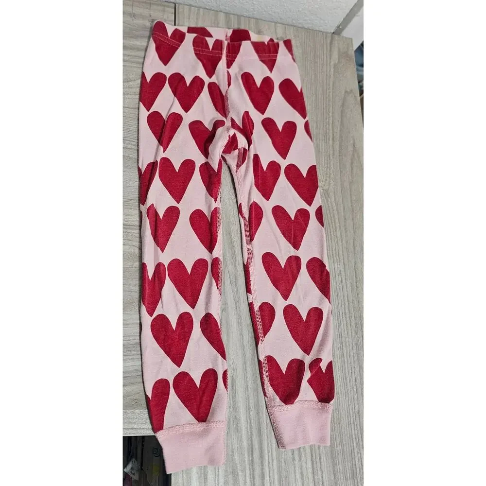 Hanna Andersson Pajama Set Pink Red Heart Print Valentines Long Sleeve Girls 4